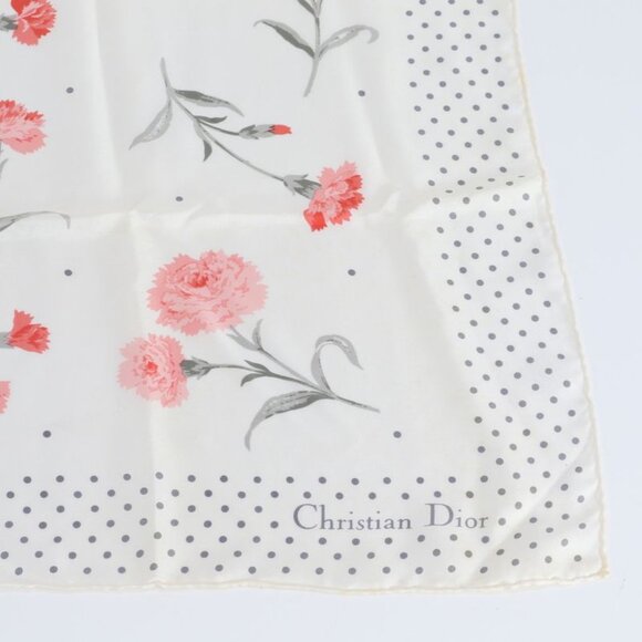 Dior Silk 100% Scarf Carnation Flower Floral Pattern Dot Beige Pink - Picture 5 of 10